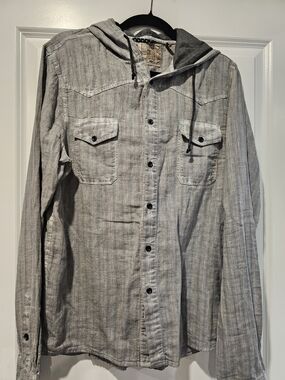 Light Gray Hooded Lightweight Men's Shirt Jacket